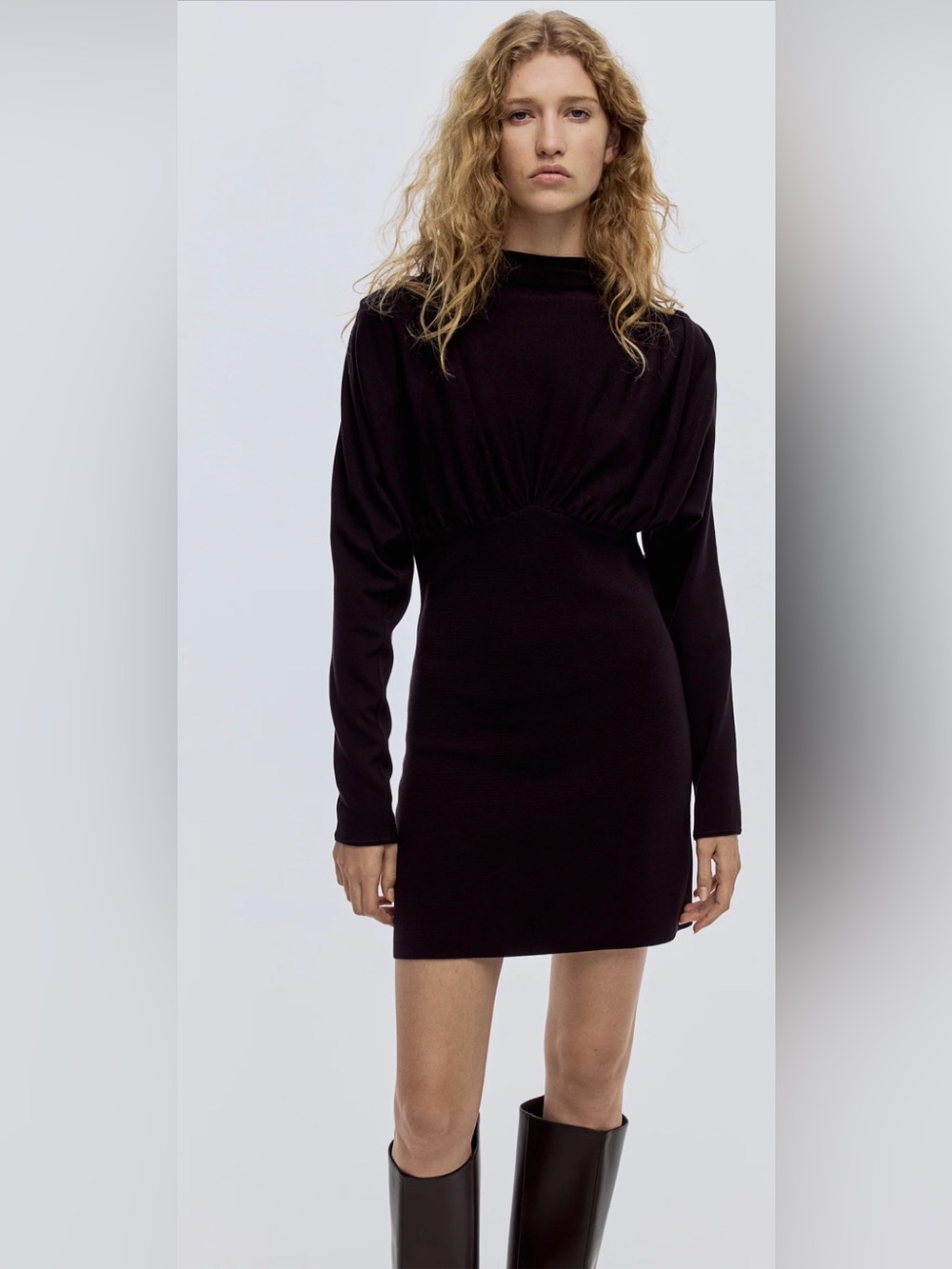 NWT H&M Gathered Mock Turtleneck Dress Plum Purple Size Medium